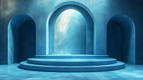 蓝色调舞台与讲台