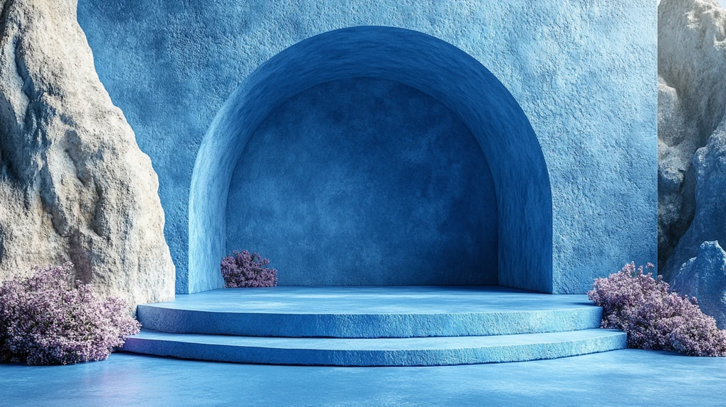 蓝色调舞台与讲台