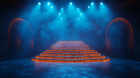 蓝色调舞台与讲台