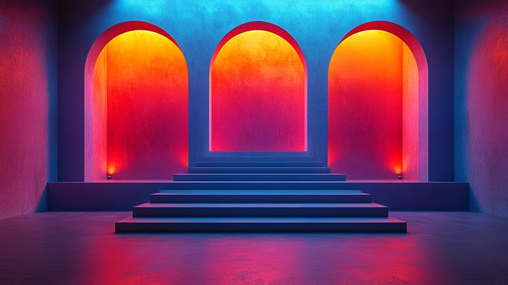 蓝橙灯光下的简约展示台