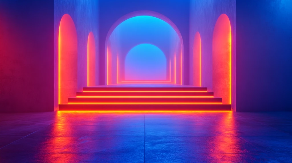 蓝橙灯光下的简约展示台