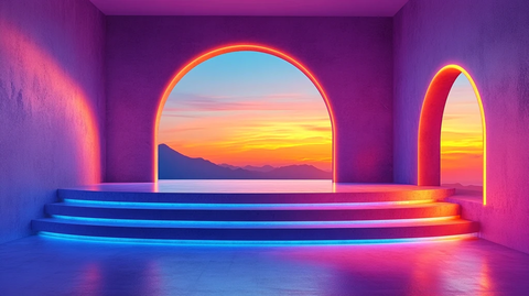 蓝橙灯光下的简约展示台