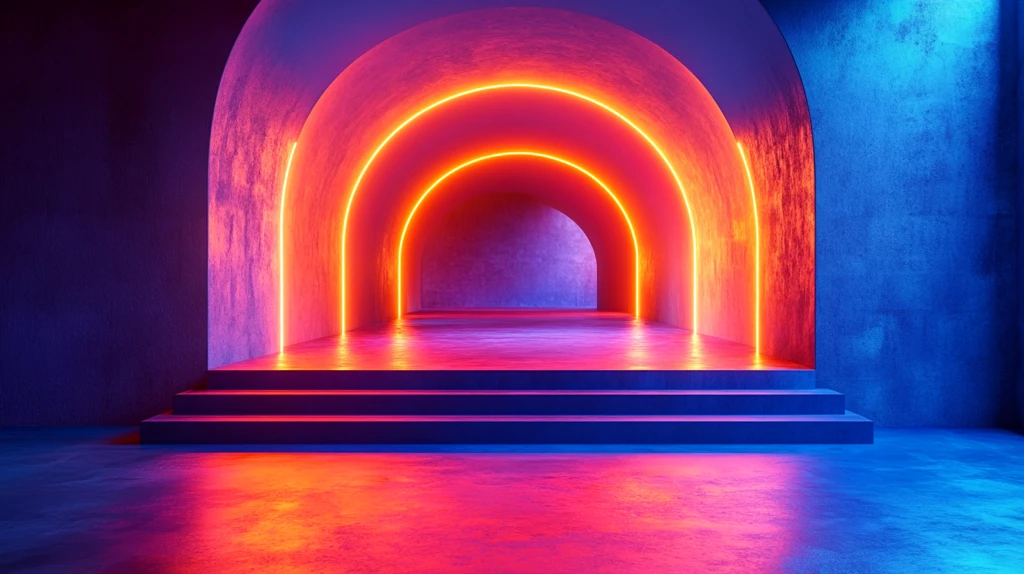 蓝橙灯光下的简约展示台