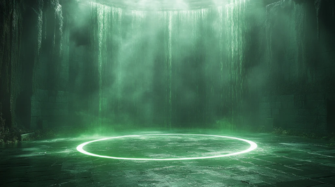 绿色舞蹈舞台与破碎圆圈