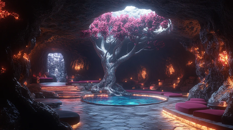 科幻洞穴树根六边形夜店舞台灯光