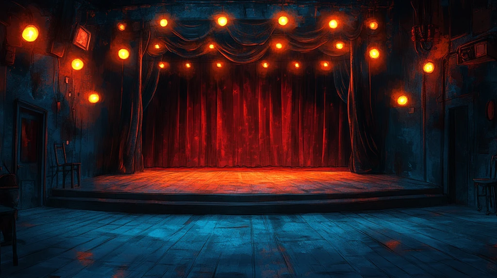 舞台黑红幕布黄灯