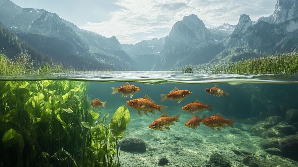 高山湖泊鱼群游