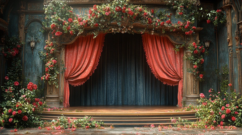 舞台与幕布和花