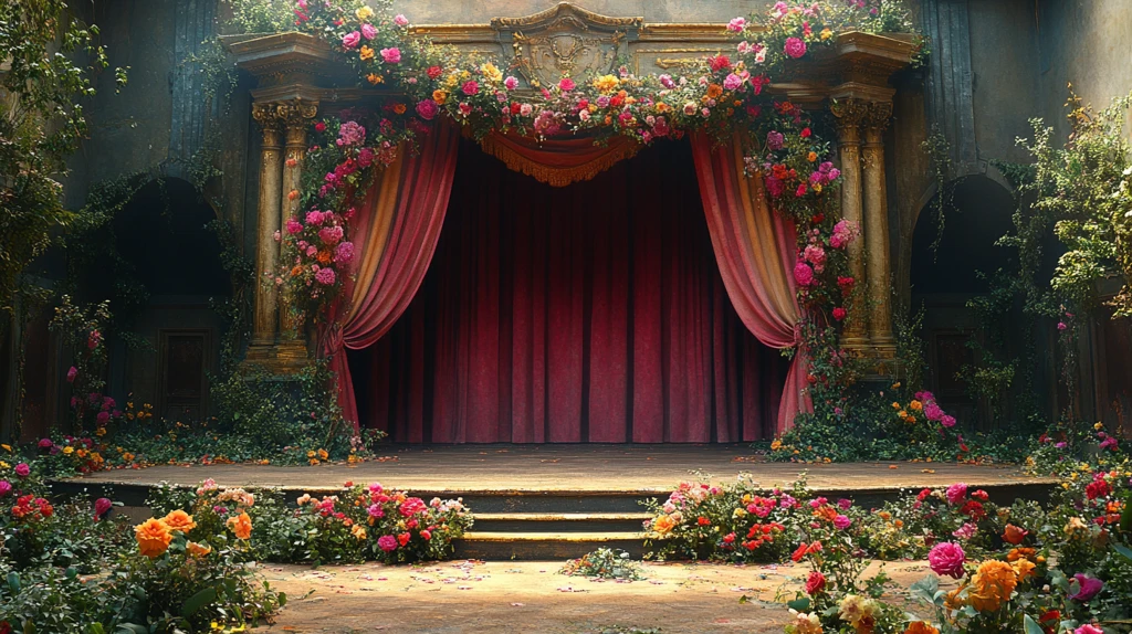 舞台与幕布和花