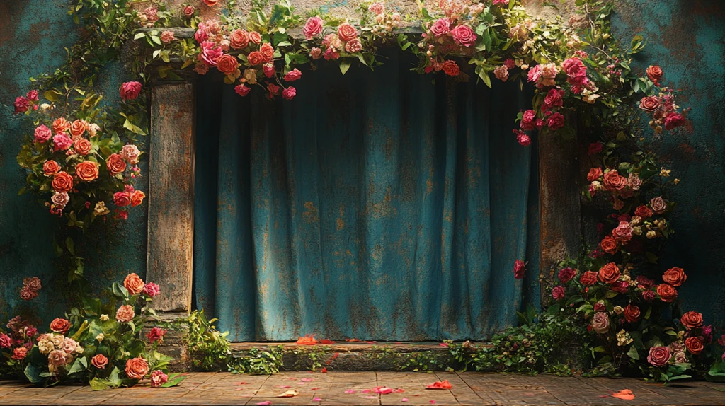 舞台与幕布和花