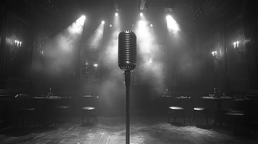 舞台中央悬挂老式麦克风