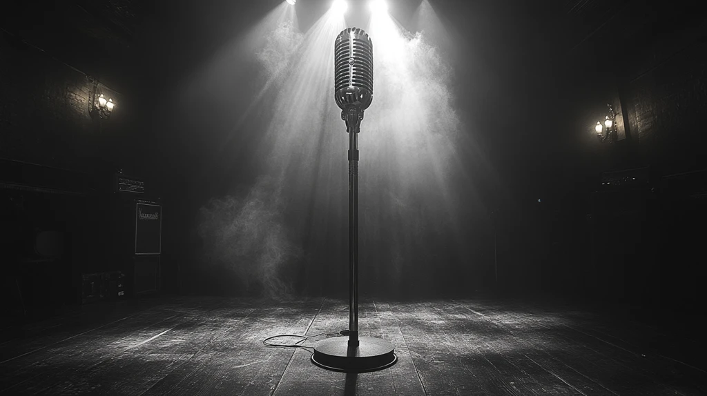 舞台中央悬挂老式麦克风