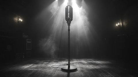 舞台中央悬挂老式麦克风