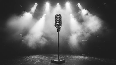 舞台中央悬挂老式麦克风