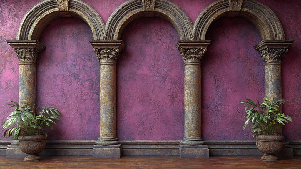 古老石雕拱门与木地板