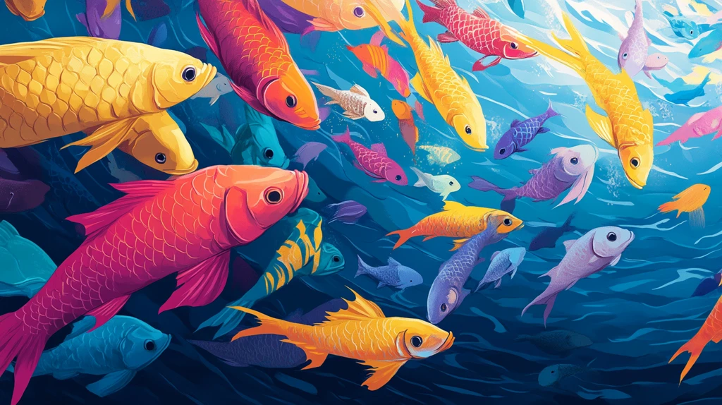 插画鲤鱼群