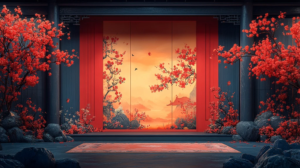 黄色下摆中式舞台幕布