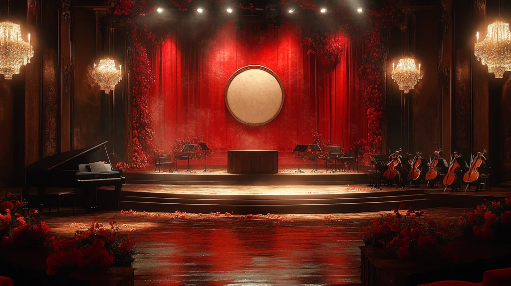 舞台红白装饰圆台钢琴