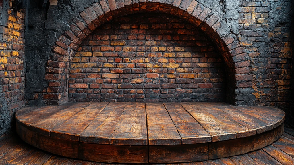 木质舞台与砖墙背景