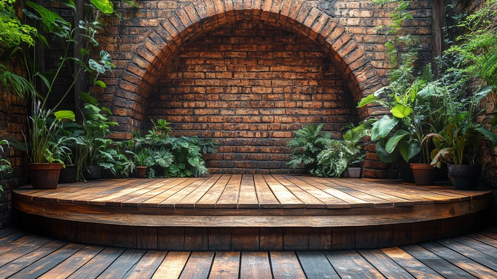 木质舞台与砖墙背景