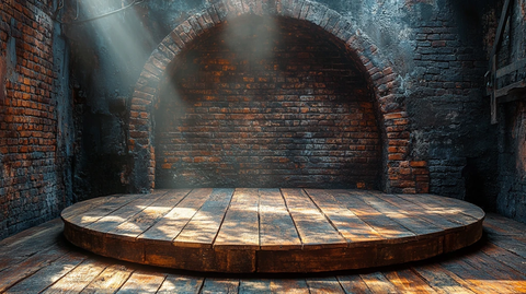 木质舞台与砖墙背景