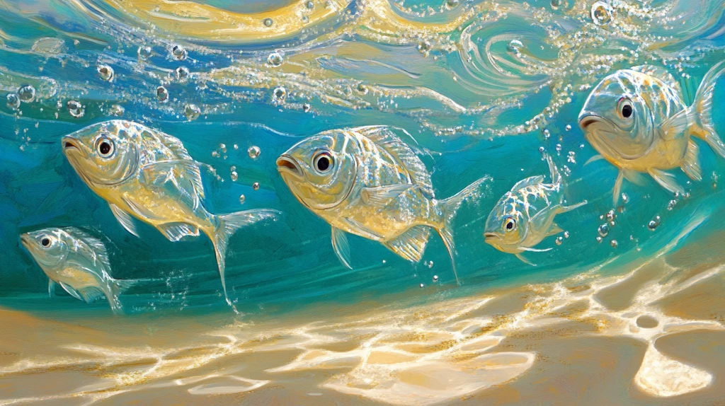 鱼群穿梭清澈水