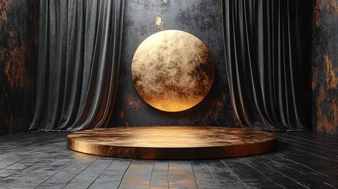 黑色背景金色圆台