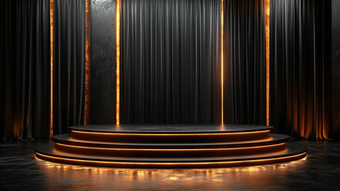 黑色背景金色圆台