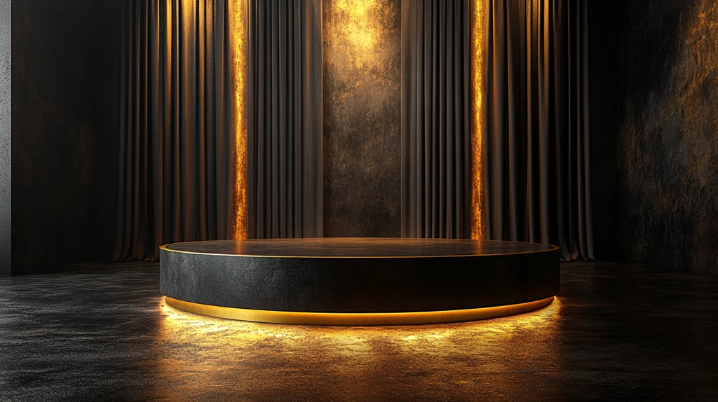 黑色背景金色圆台