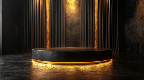 黑色背景金色圆台