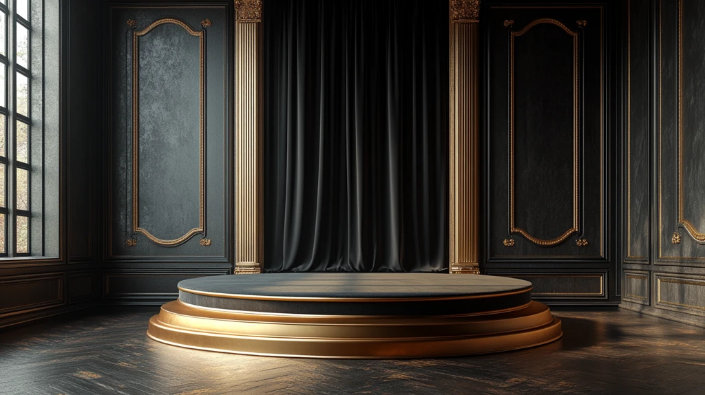 黑色背景金色圆台