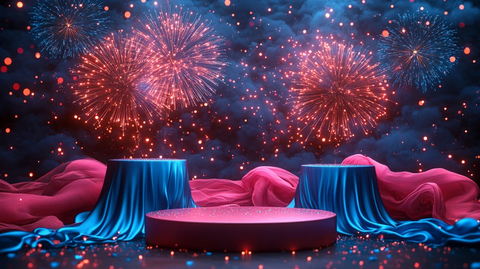 蓝色烟花与三座讲台