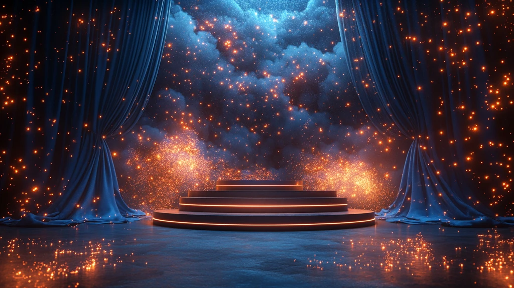 蓝色烟花与三座讲台