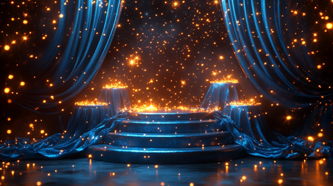 蓝色烟花与三座讲台