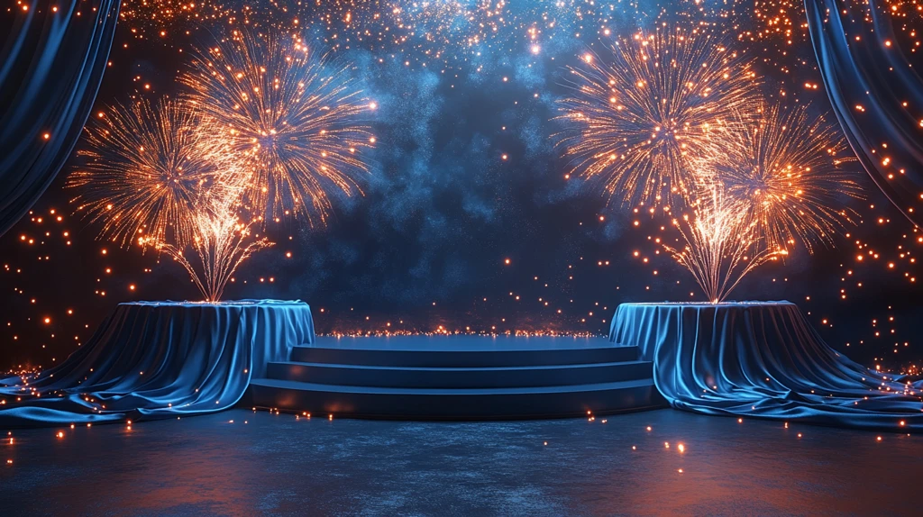 蓝色烟花与三座讲台