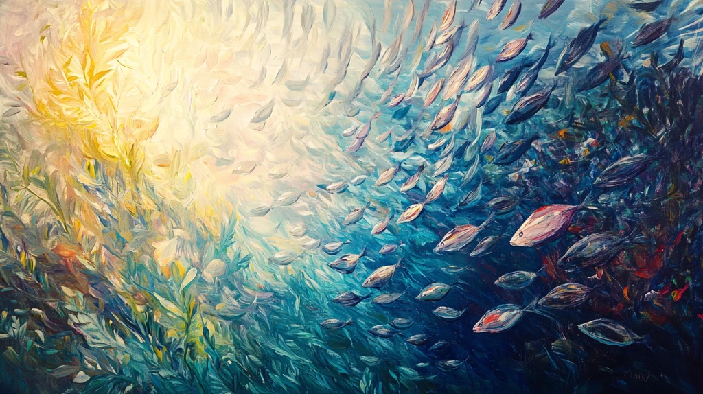 鱼群油画