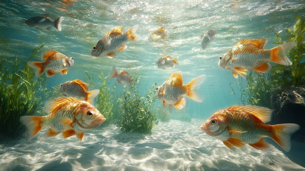 鱼群穿梭清澈水