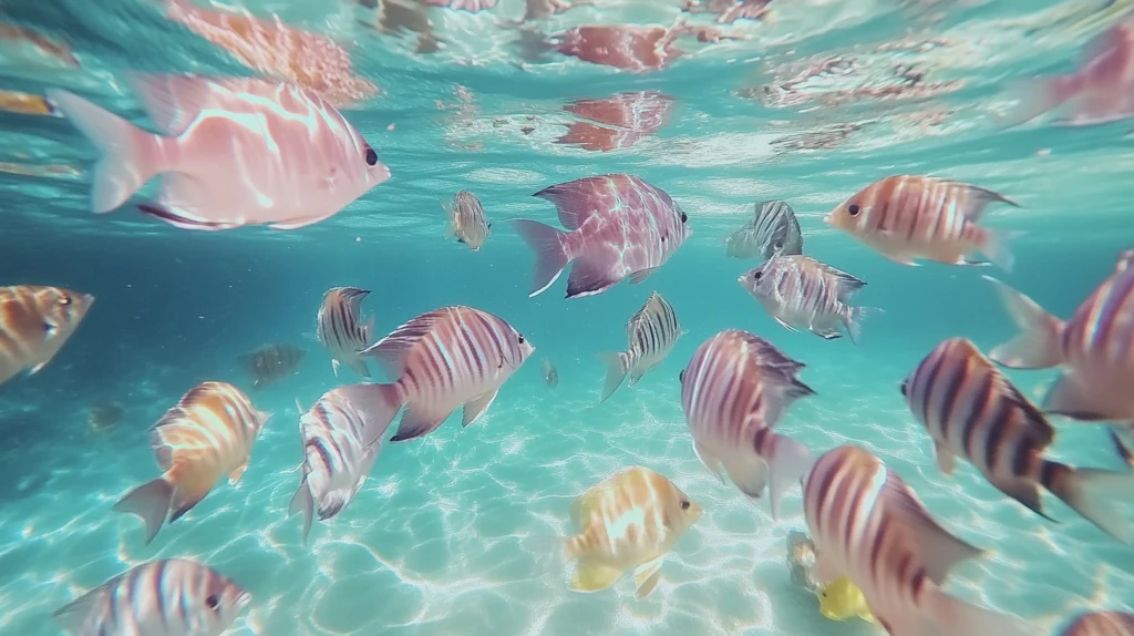 鱼群水面游动反射