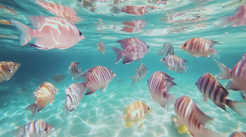 鱼群水面游动反射