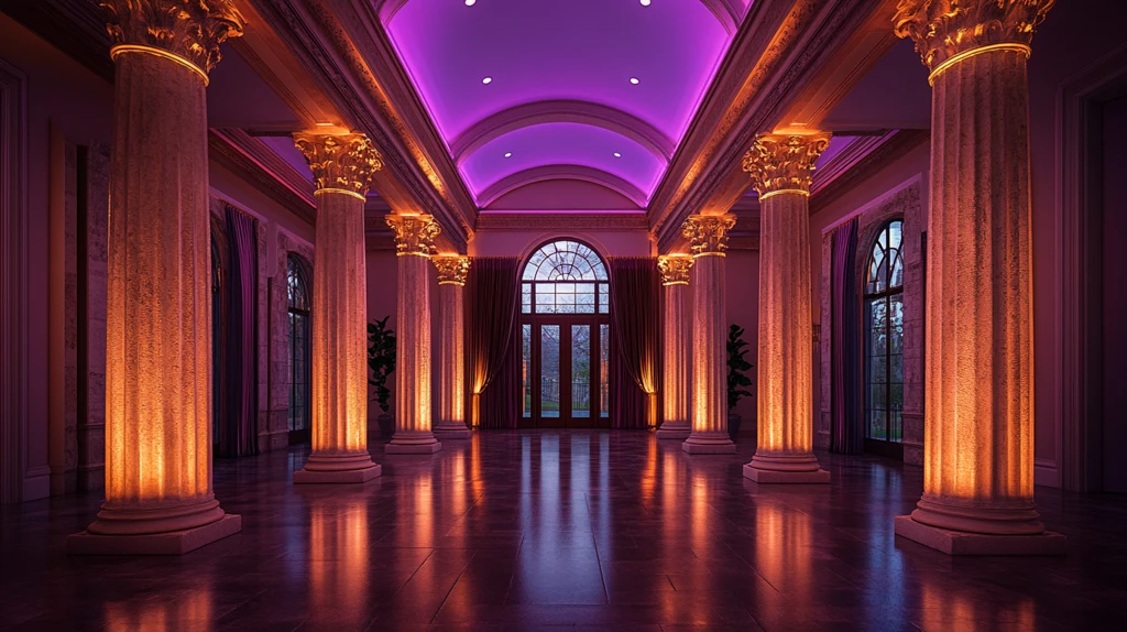 金色柱子与紫色墙壁