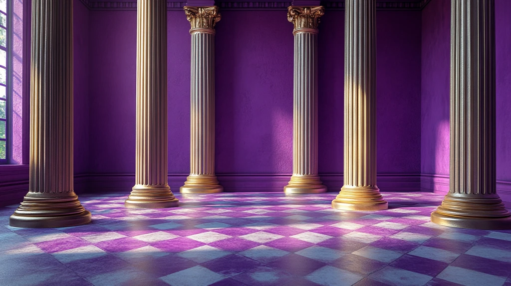 金色柱子与紫色墙壁