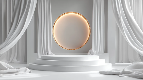 白色背景金色线条椭圆形舞台