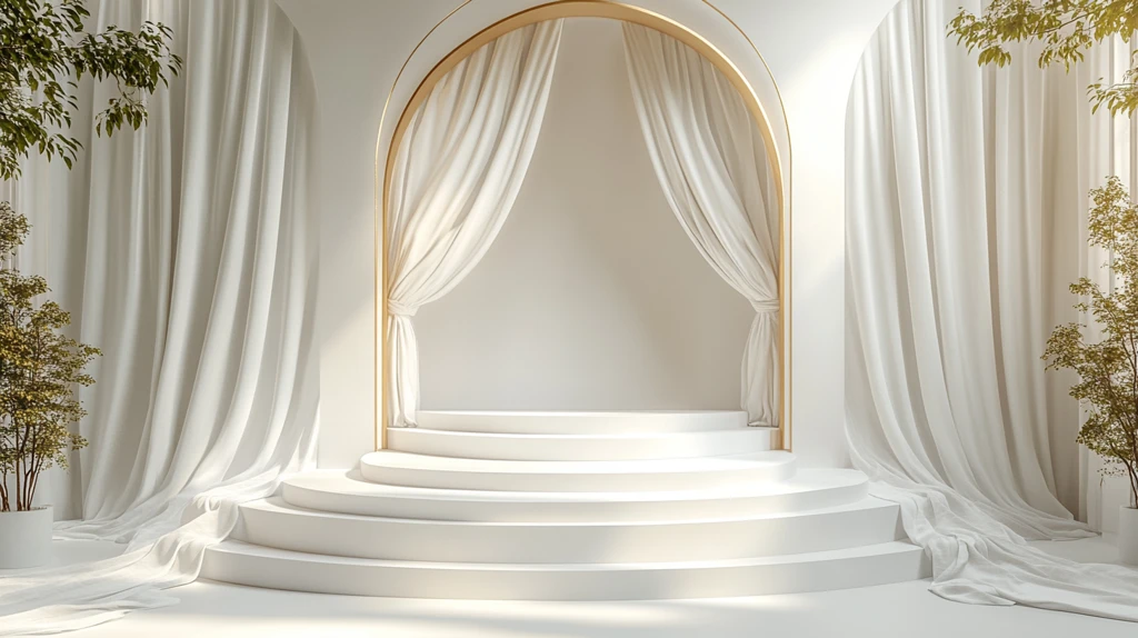 白色背景金色线条椭圆形舞台