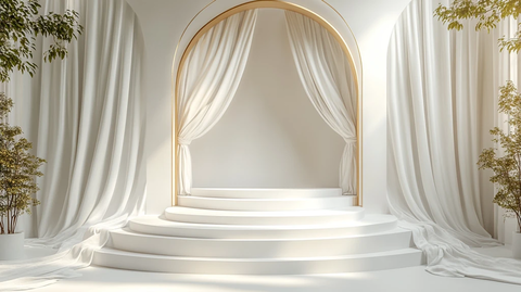 白色背景金色线条椭圆形舞台