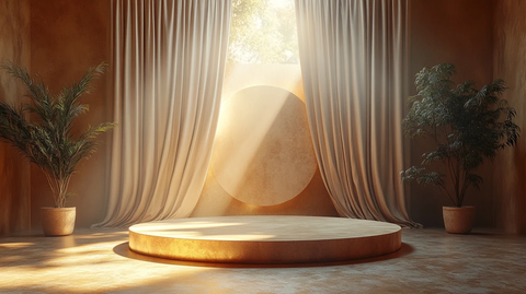 金色讲台与阳光窗帘