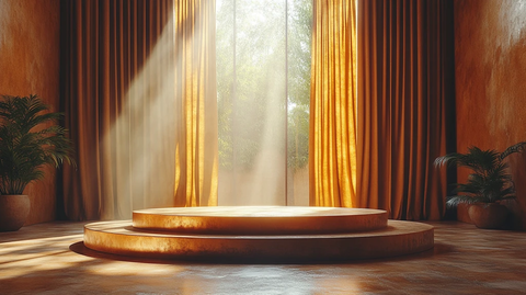 金色讲台与阳光窗帘