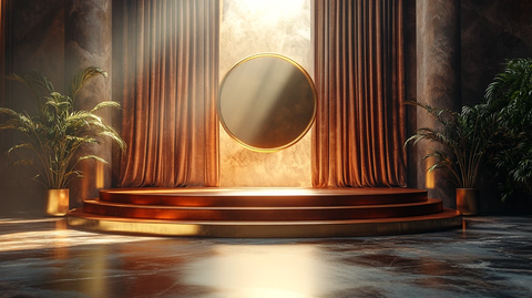 金色讲台与阳光窗帘