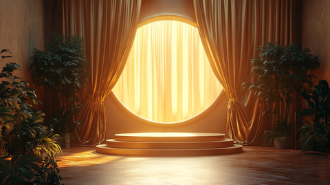 金色讲台与阳光窗帘