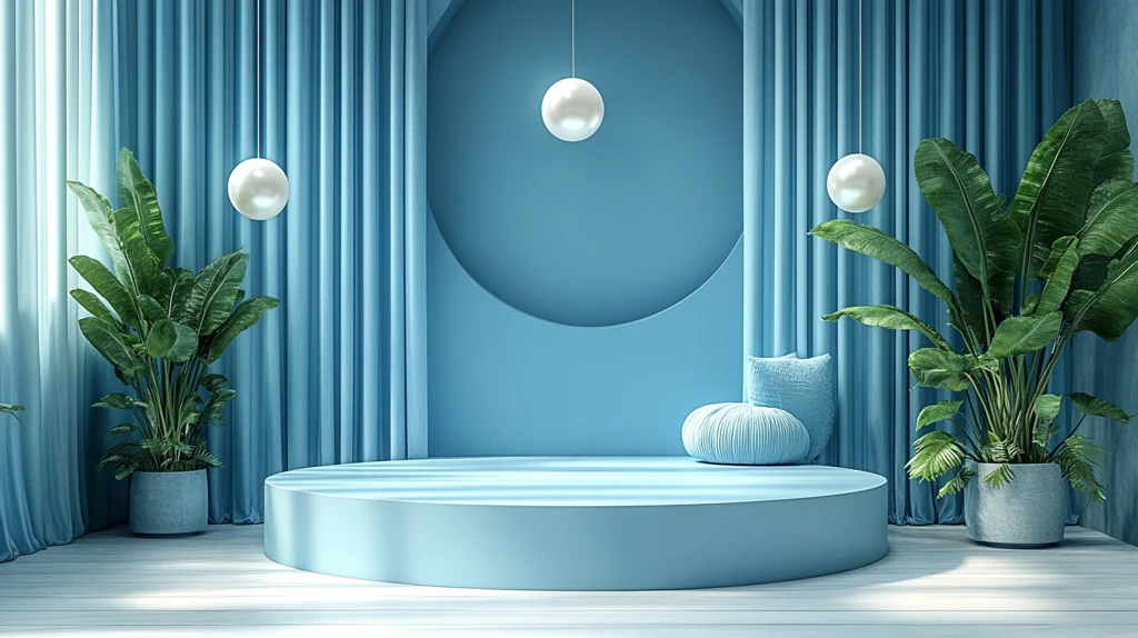 蓝色讲台与圆形底座