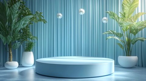 蓝色讲台与圆形底座